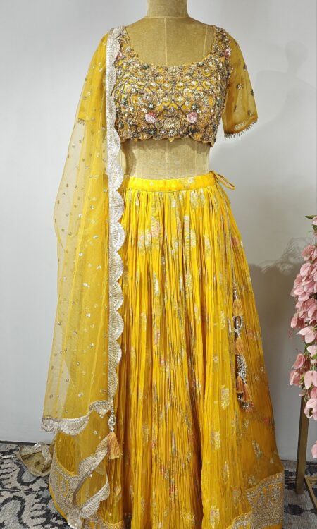 Yellow colour lehanga set