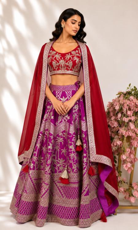 Red-pink lehenga