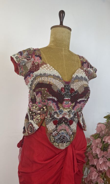 Red Drape skirt with peplum top