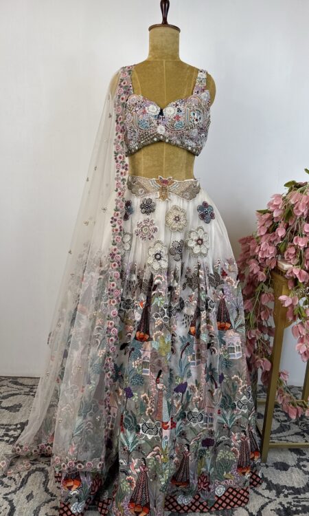 White  organza lehenga