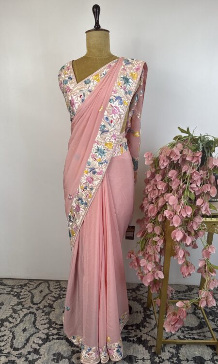 Light pink colour parsi gara saree