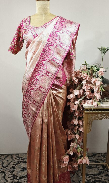 Pastel pink gajraj concept Kanchi saree