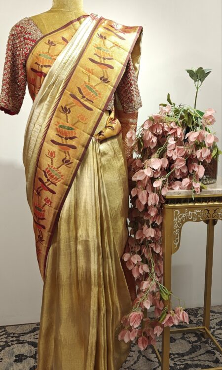 Golden Kanchi saree with paithani border