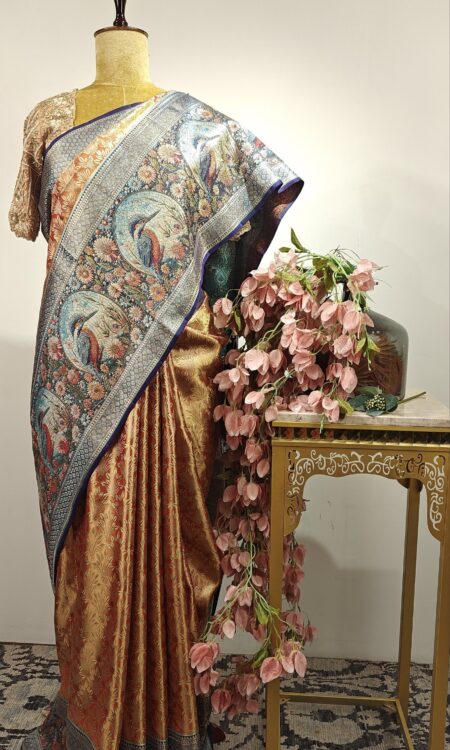 Copper gold bird concept Kanchi saree