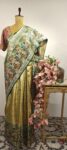 Bird and floral concept light green Kanchi saree