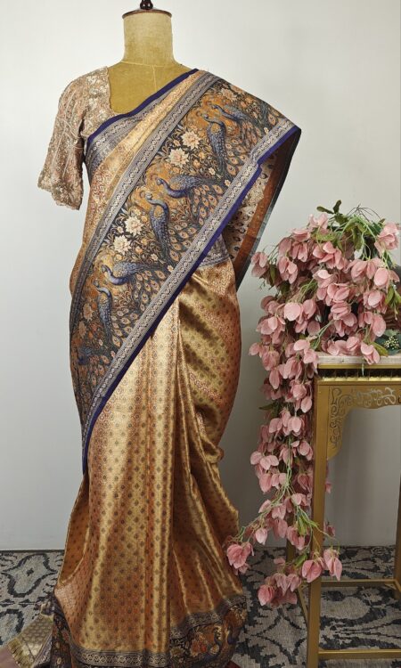 Peacock concept peach Kanchi saree