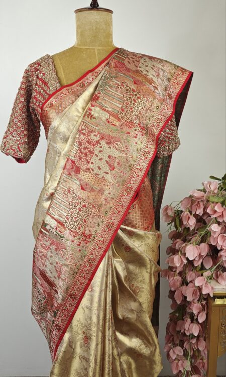 Pichwai concept beige Kanchi saree