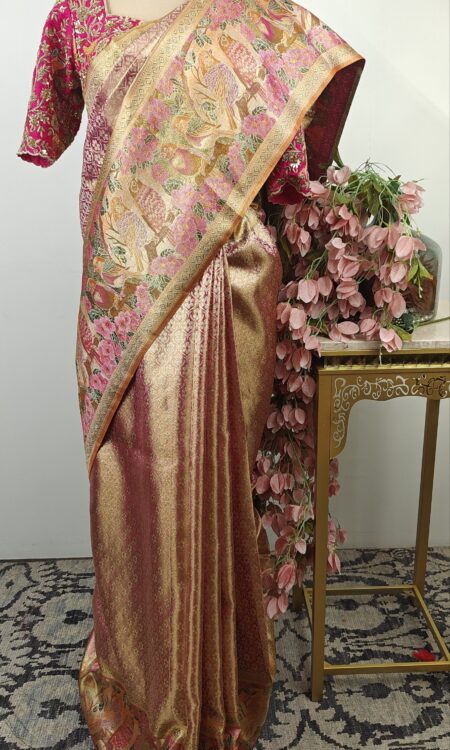 Pakshi Vihar concept Pastel pink Kanchi saree