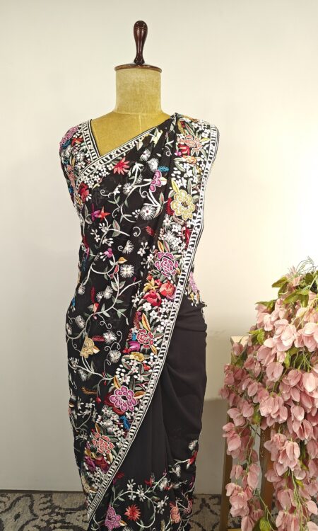 Black parsi gara saree
