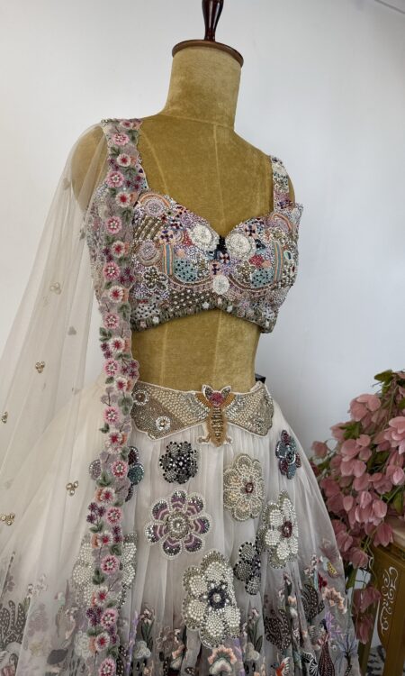 White  organza lehenga