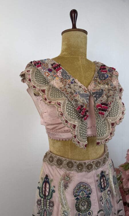 Powder pink indo western pants with crop top