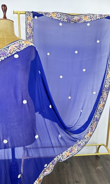 Royal blue colour Parsi gara dupatta
