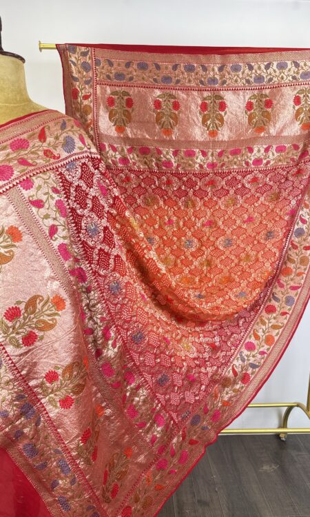 Red to orange (pilia) Bandhani dupatta