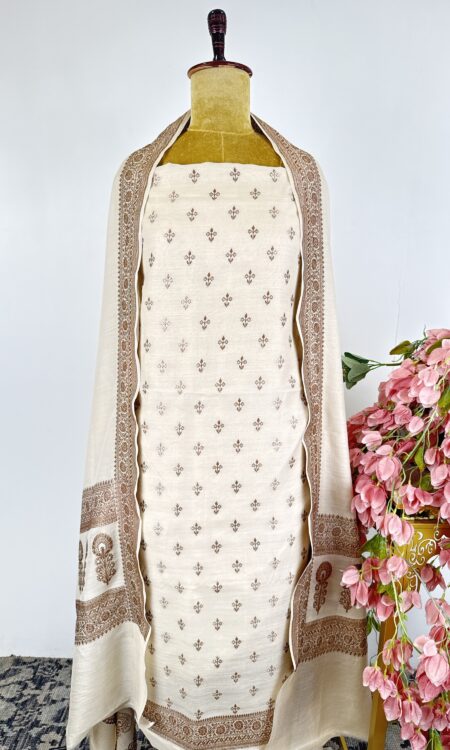 Off white colour Munga Silk unstitched suit