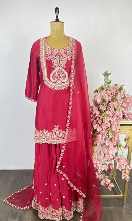 Tomato red colour sharara suit