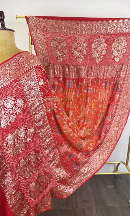 Red to orange (piliya) Bandhani dupatta