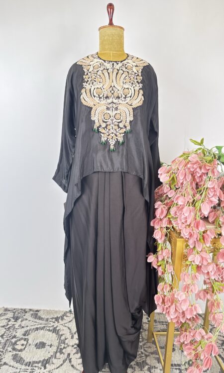Black colour kaftan with drape skirt