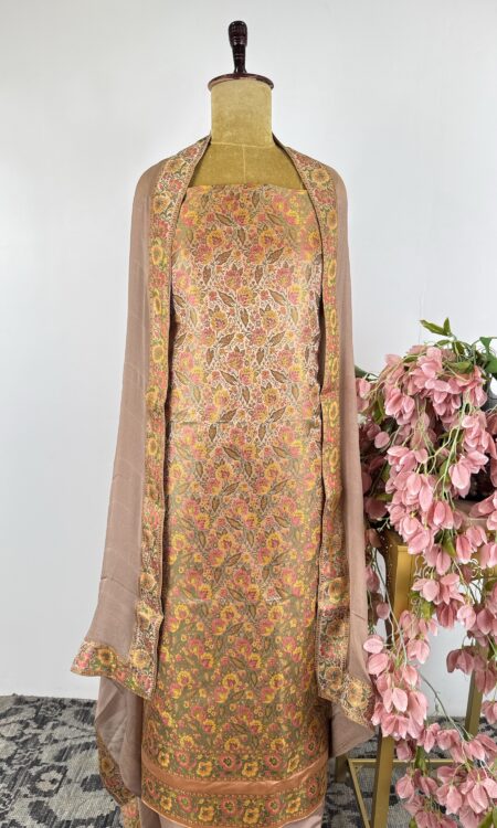 Beige colour silk unstitched suit