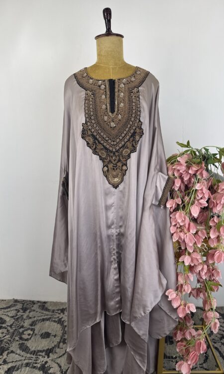 Grey colour kaftan top with flared pants