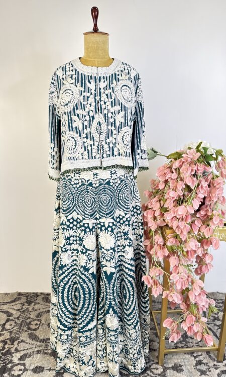 Teal green indo western suit