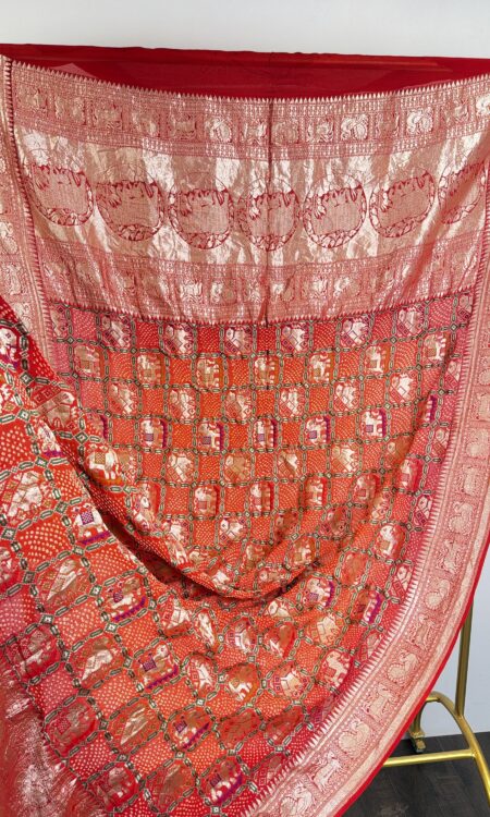 Red to orange (pilia) Gajraj bandhani dupatta