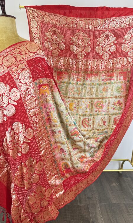 Red to grey colour bandhani dupatta
