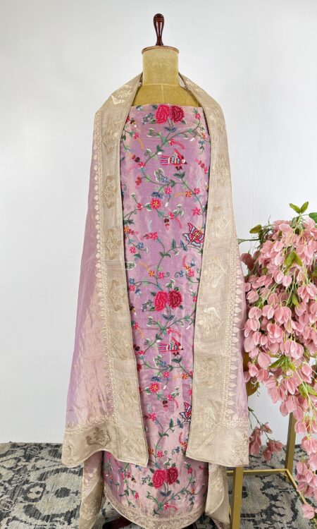 Light purple colour petitpoint unstitched suit