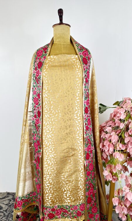 Banarasi brocade with petit point border unstitched suit