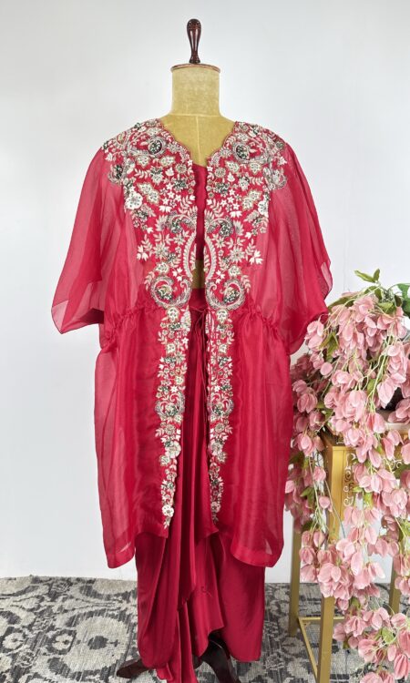 Red colour Drape skirt with cape