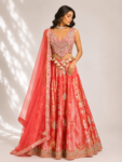 Orange colour Banarasi silk brocade lehenga