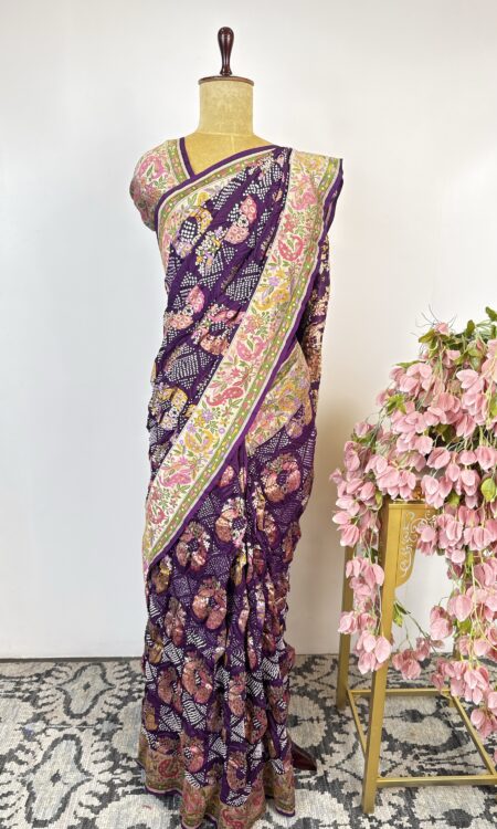Purple colour Bandhani saree