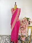 Pink colour bandhani saree