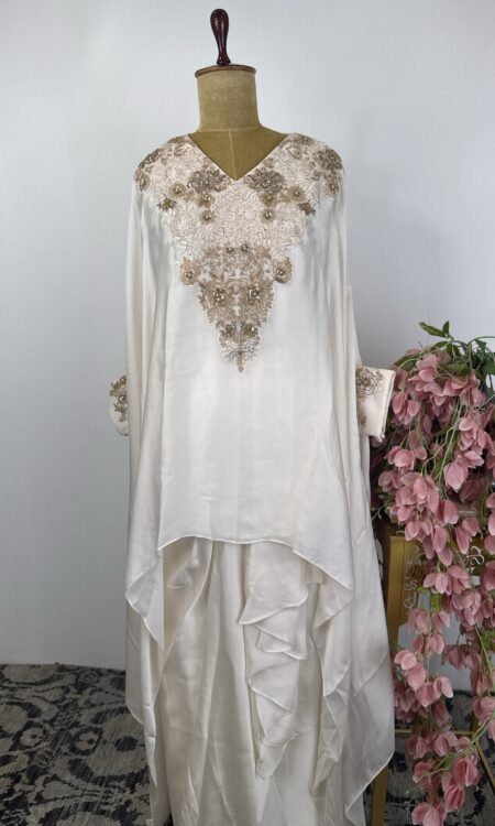 Off white colour kaftan style top with flared pants