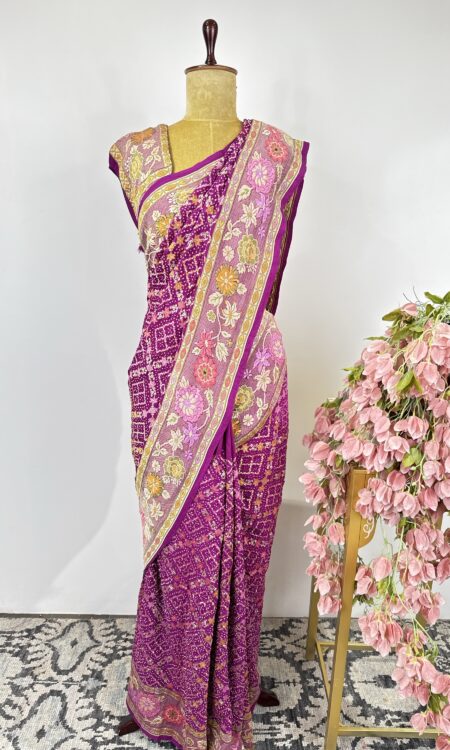 Magenta colour bandhani saree