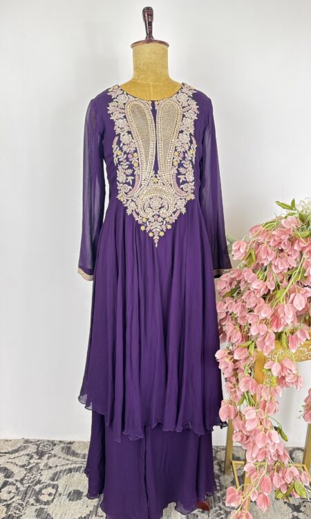 Violet colour top with sharara pants