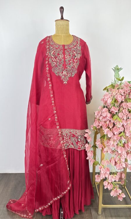 Red colour sharara suit