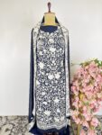 Navy blue colour Parsigara  unstitched suit