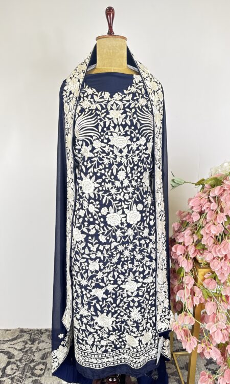 Navy blue colour Parsigara  unstitched suit