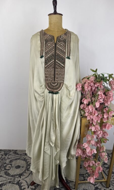 Light green colour cape style top with flared pants