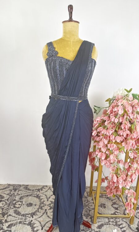 Navy Blue colour Drape saree
