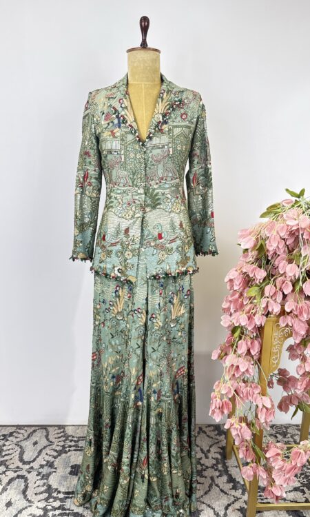 Green colour jacket with flared pants