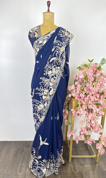 Blue colour Parsi gara saree