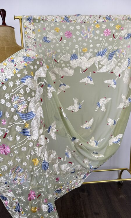 Sea green colour Parsi gara dupatta