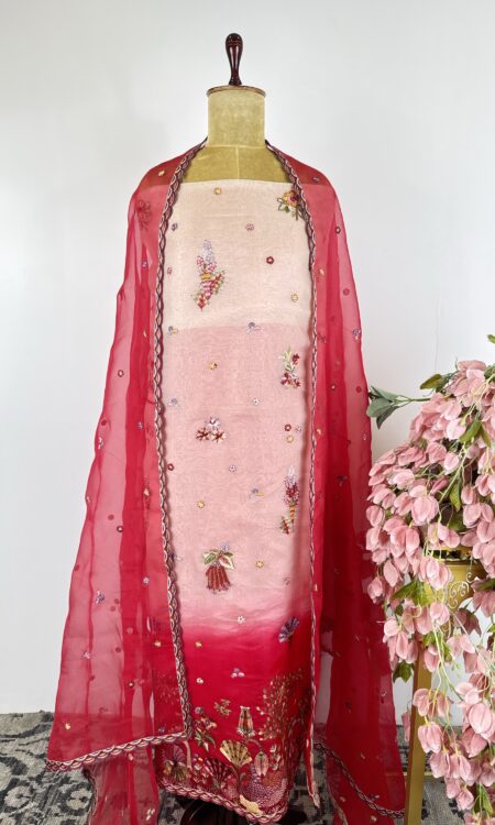 Beige to red colour unstitched suit