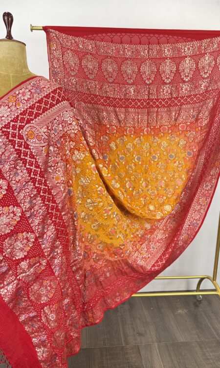 Red to yellow (pilia) Bandhani dupatta