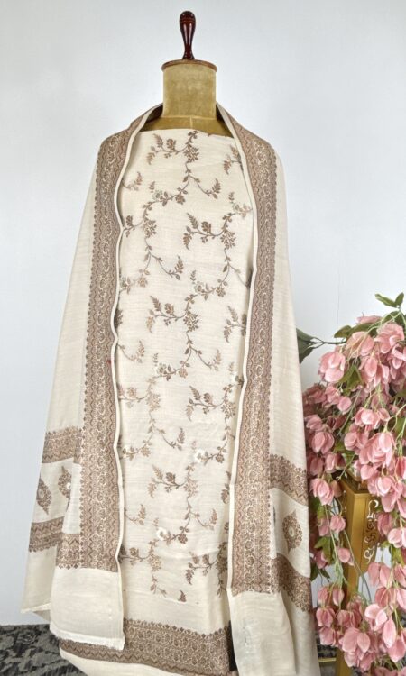 Off white colour munga silk unstitched suit