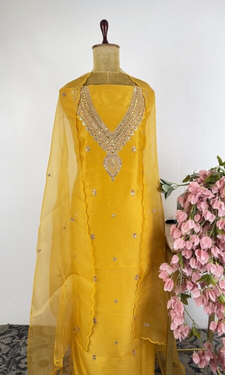 Yellow colour unstitched suit