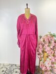 Pink colour printed pleated kaftan