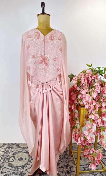 Peach colour drape skirt with cape top