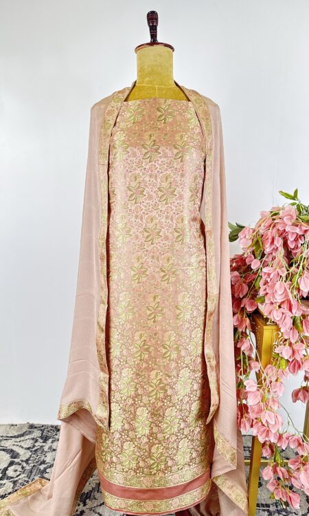 Beige colour silk unstitched suit